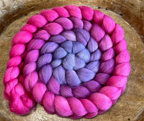 18.4 M Hogget  Haunui /Mulberry Silk  Hand Dyed  5.26 ounces - Let's Pretend Combed Top